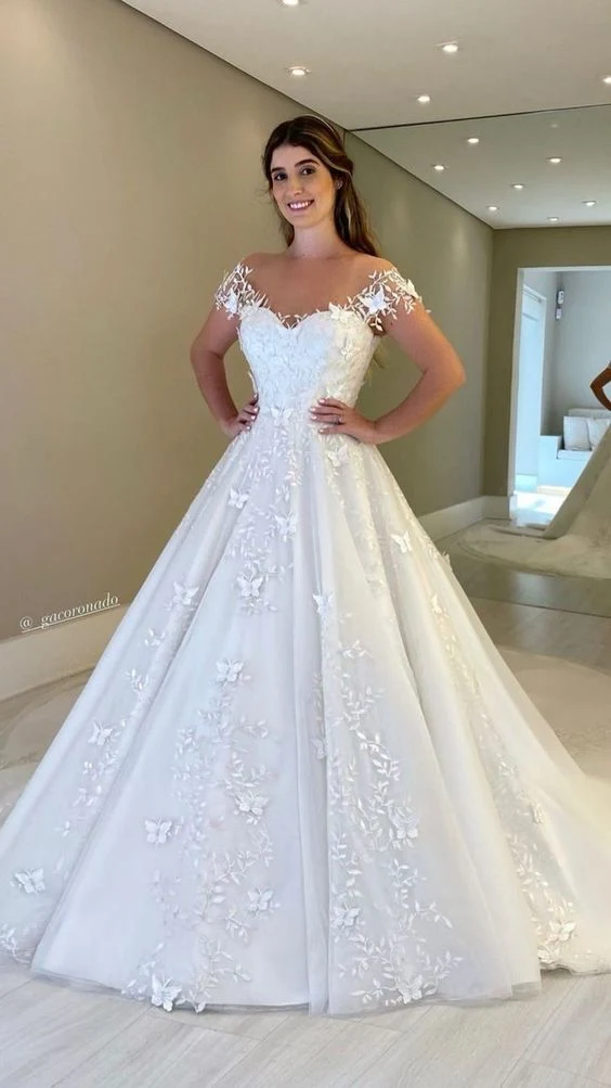 Cap Sleeves Bridal Wedding Dress Luxury Lace Wedding Gown H2402