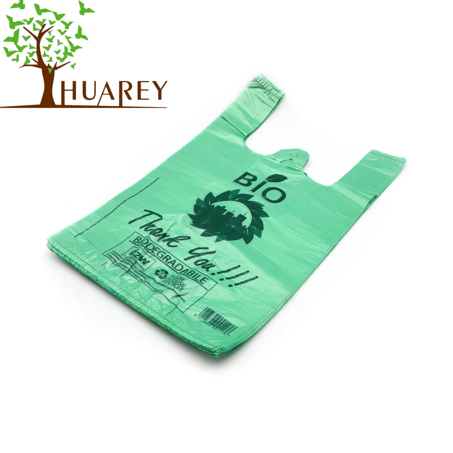 100% Compostable Handle T-Shirt Plastic Vest Carrier Gusset Poly Shopping Wholesale Store Grocery Bag Plastic Packing Bag