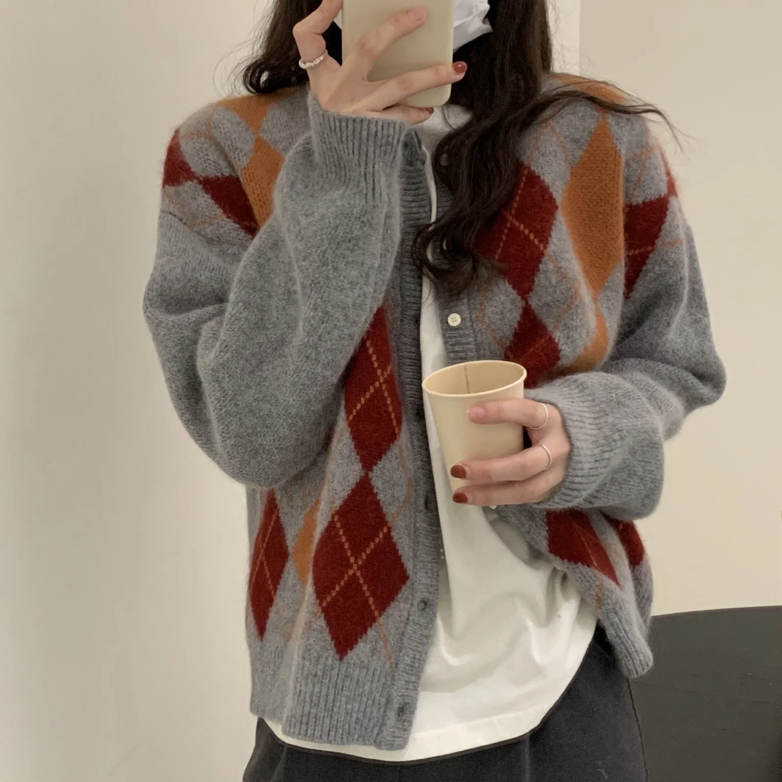 Net Red Ringed Crew Neck Knitted Cardigan Women's 2023 Autumn and Winter New Lazy Wind Sweater Female Coat Factory Wholesale/Supplier