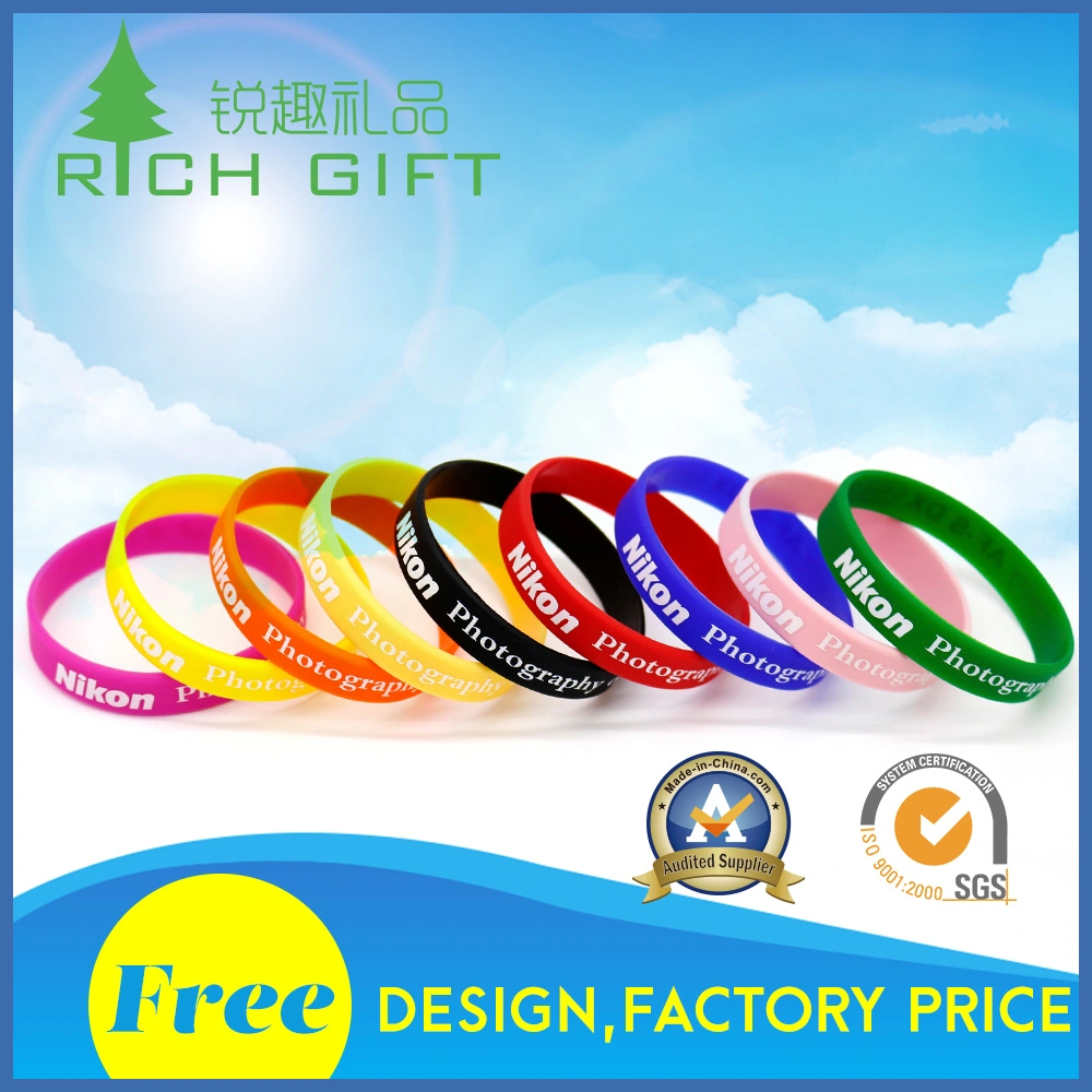 Free Sample and Free Mould 12mm Size Silicone Wristband Bracelet for No Logo