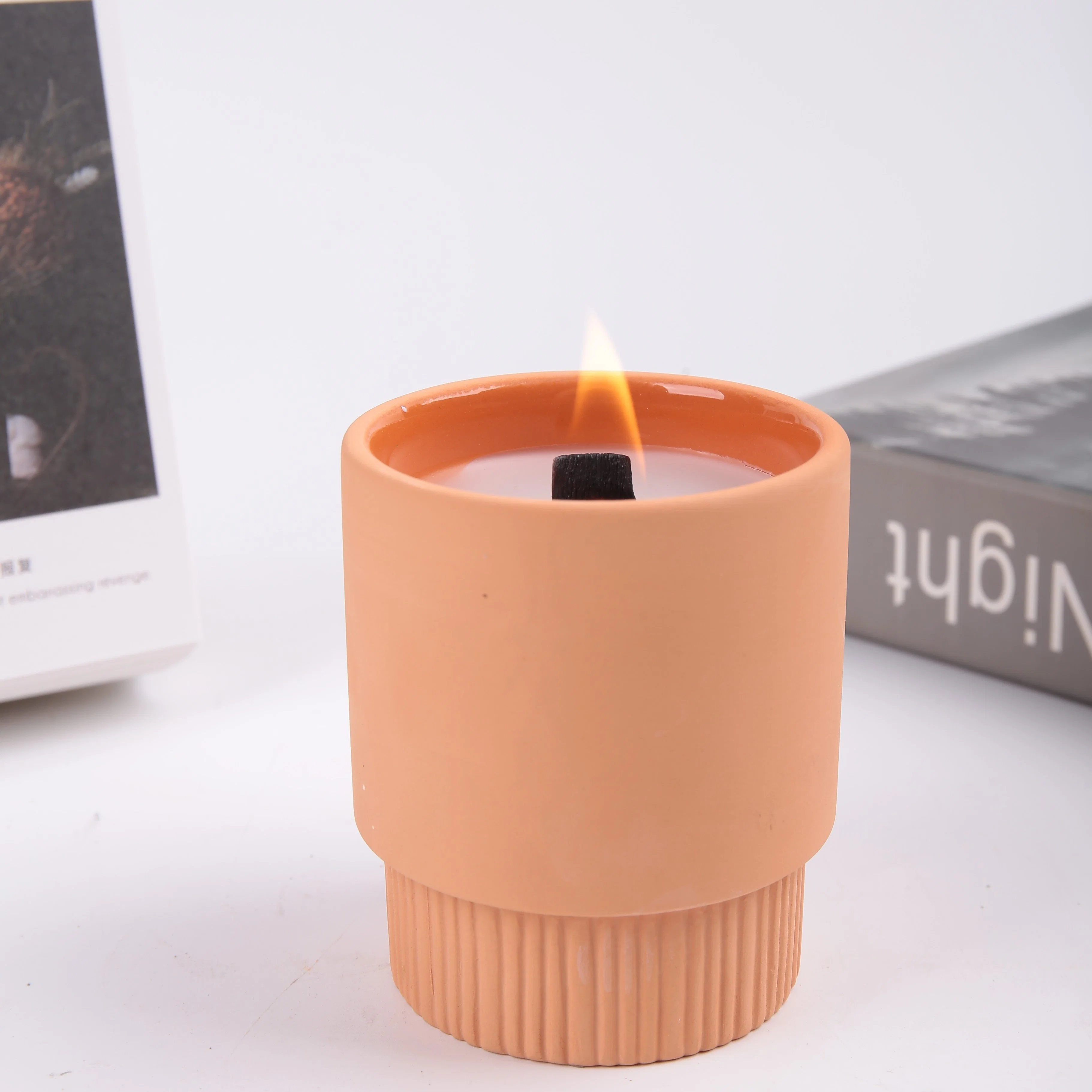 Free Sample Basic Customization Cylinder Carving Matte Candle Cup Terracotta Clay Candle Holder for Home