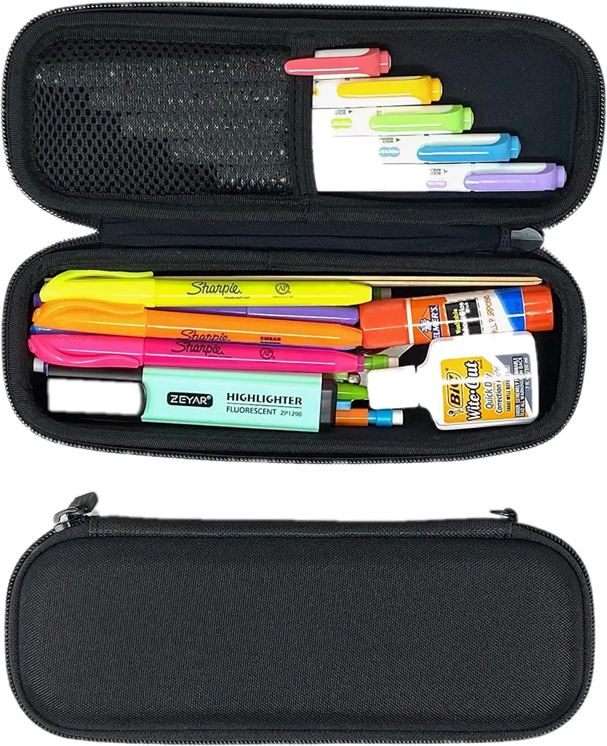 Large Capacity Pencil Pen Case Slim Zippered Hard EVA Case with Mesh Pocket Holds up to 50 Pens Storage Bag