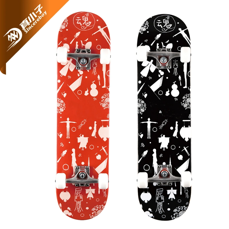 Wholesale 7 Ply Maple Wood Skate Board Printed Truck Skateboard with PU