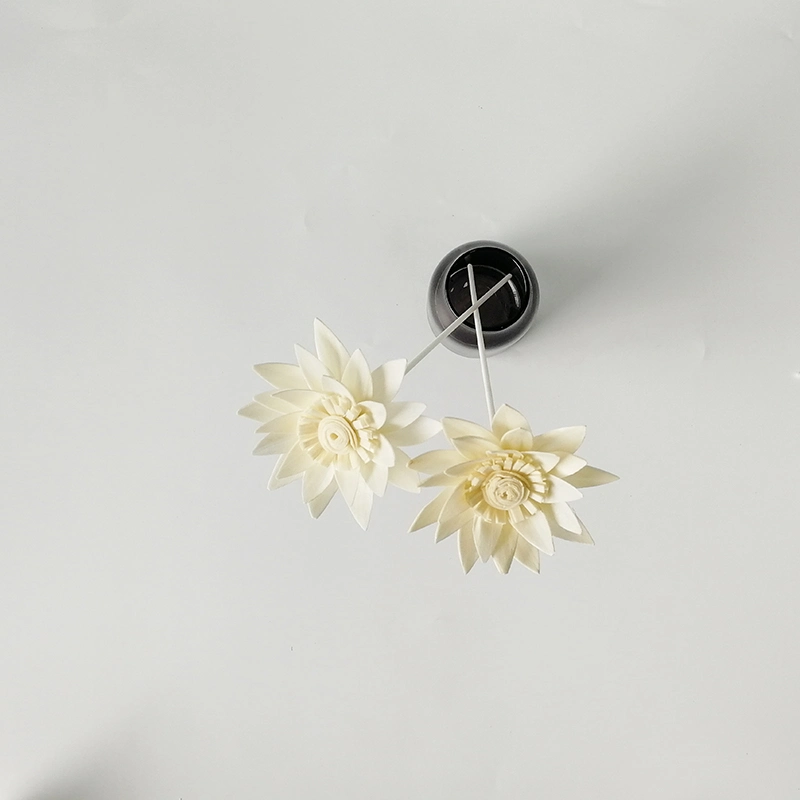 Difusor de cañas de ratán hecho a mano de 8 cm de diámetro con flores de girasol, ambientadores de aire y aceite esencial de madera de sola.