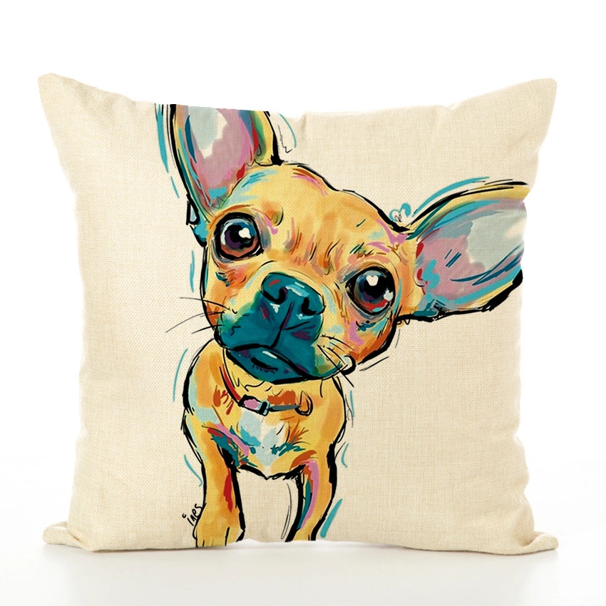 Ready to Ship Painted Dog Linen Decorative Cute Office Home Sofa Seat Cushion Cover