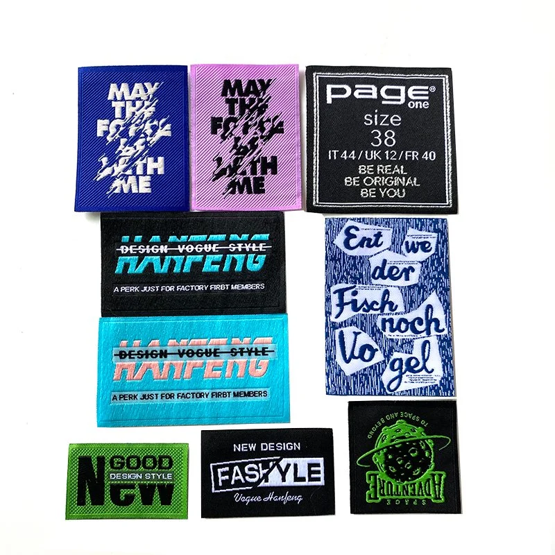 Wholesale/Supplier Custom Design Logo Sew on Straight Heat Cut Polyester Private Damask Woven Label Garment Accessories for Clothing