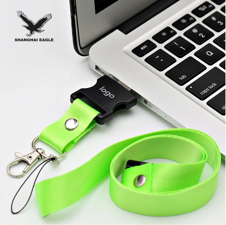 Promoção Sublimação personalizada logótipo impresso poliéster USB Lanyard com Flash Condução