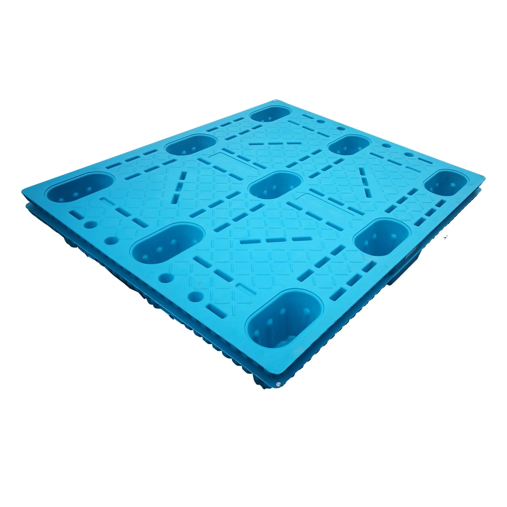 Nine Runner/Leg Heavy Duty Euro Size Blue Single Faced Transportation Warehouse Storage Nestable HDPE Blow Molding Plastic Pallet for Four Way Entry