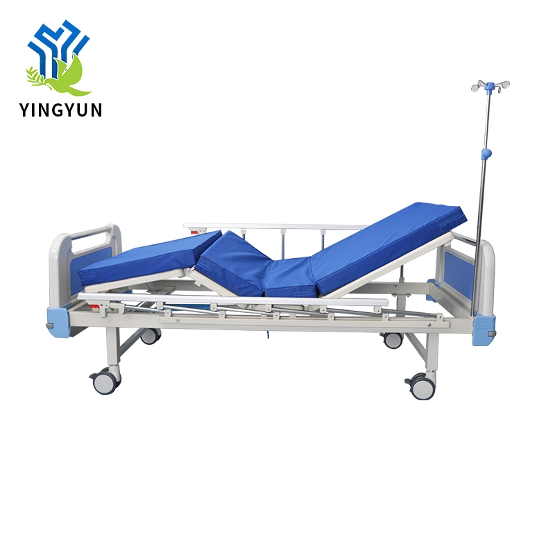 Double Guardrails Portable 2 Crank Hospital Medical Nursing Bed