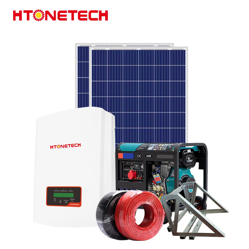 Htonetech Monocrystalline N-Type IBC Solar Panels Hybrid Solar Inverter 5 Kw China 5kw on Grid Wind Solar Power System with Marine Grade Diesel Generator