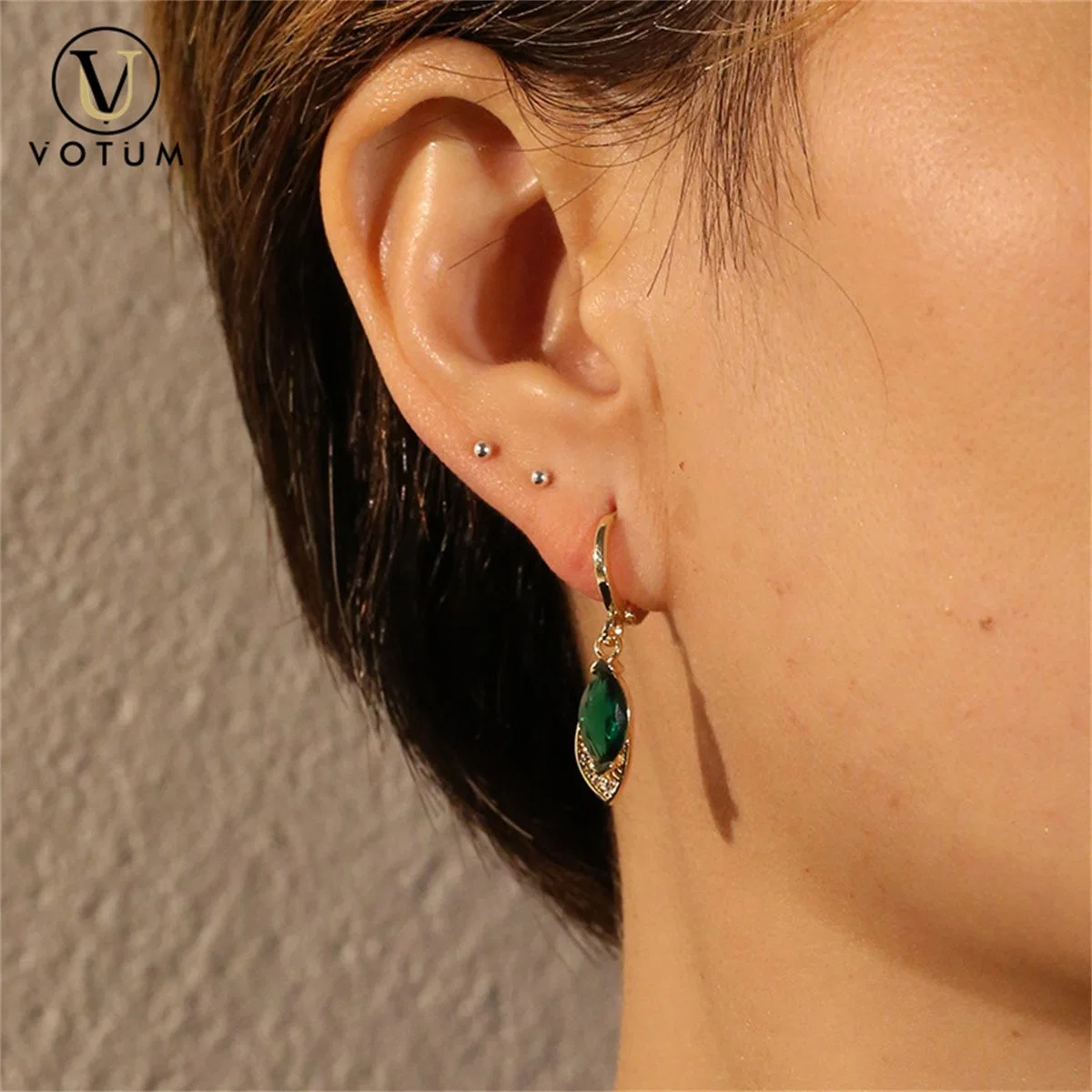 Votum Factory Customize S925 Sterling Silver Natural Crystal Dangle Earring with Diamonds Gold Plated Jewelry