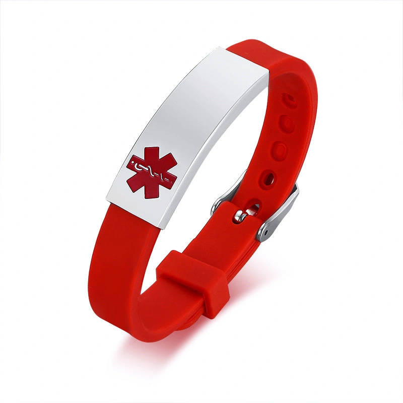 Grabado de alerta médica personalizada de silicona brazalete de identificación de la muñequera de emergencia para los hombres