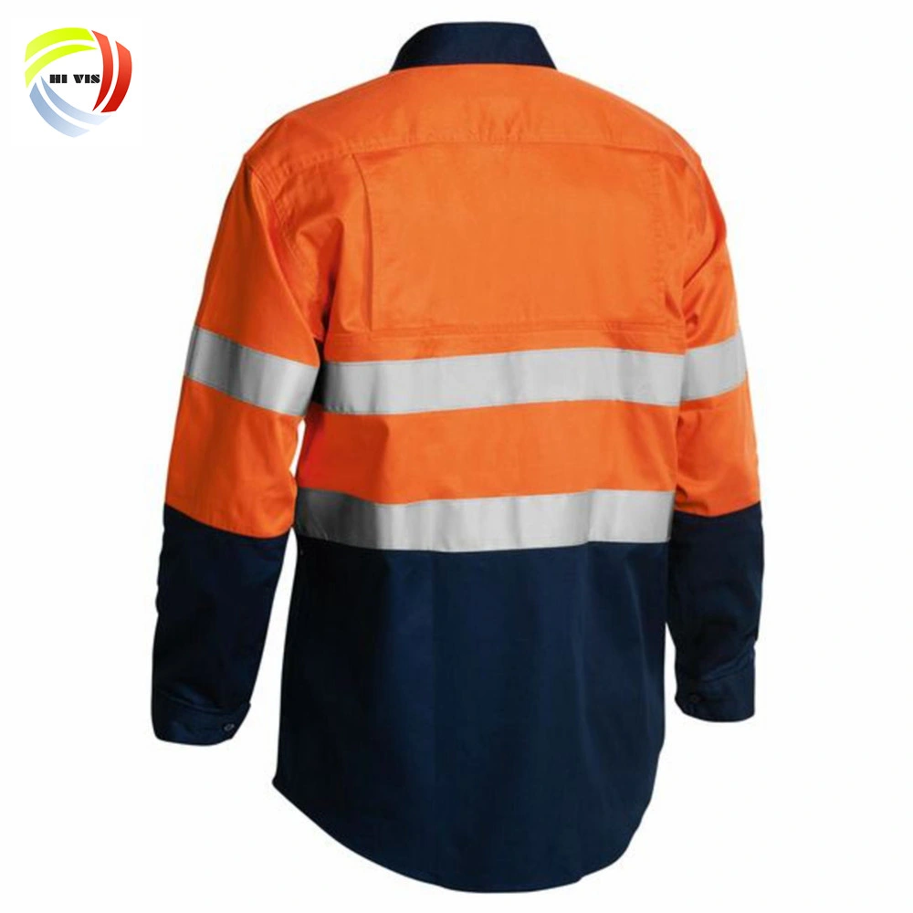 Vestuário de trabalho de manga comprida Custom para homem com dois tons Camisola de algodão Reflective Uniform Hi Vis