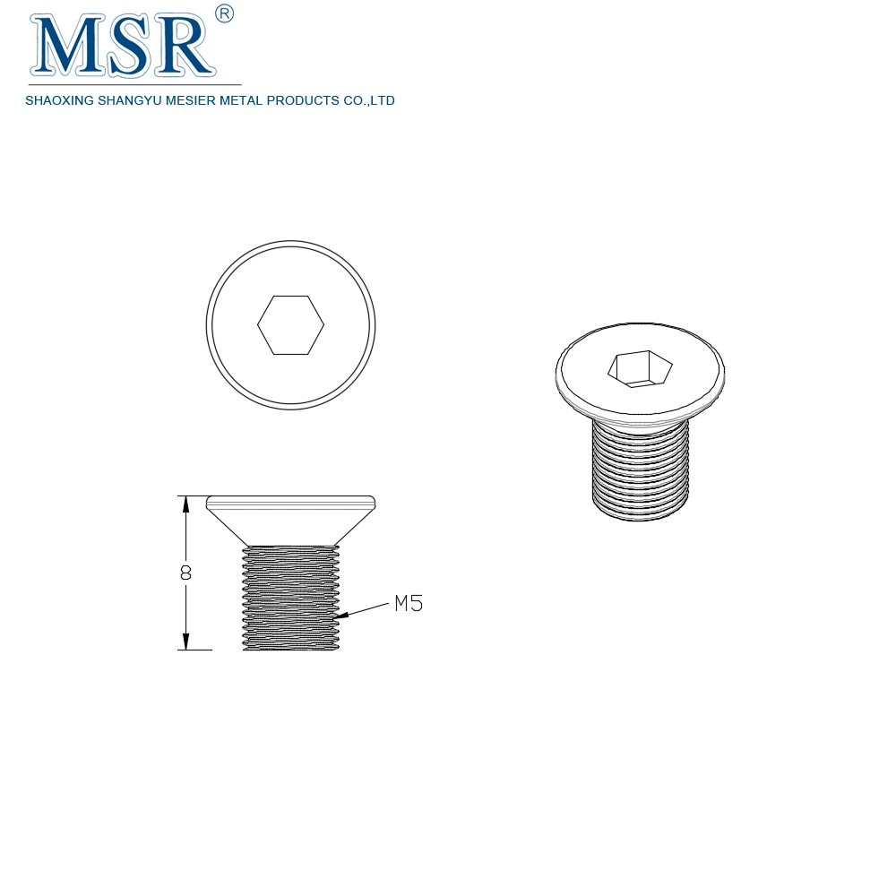 Steel M5X8 Flat Head Socket Cap Screw Bolt for Aluminium Profile