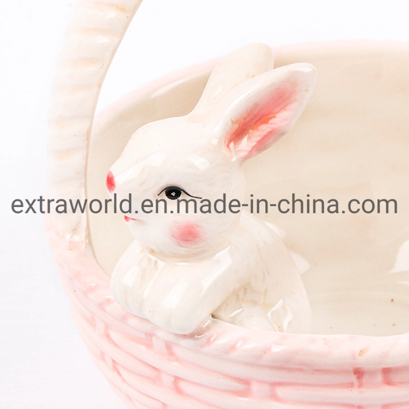 Ceramic Easter Basket Bunny Desktop Snack Dessert Bowls Ceramic Rabbit Tray Easter Party Gift