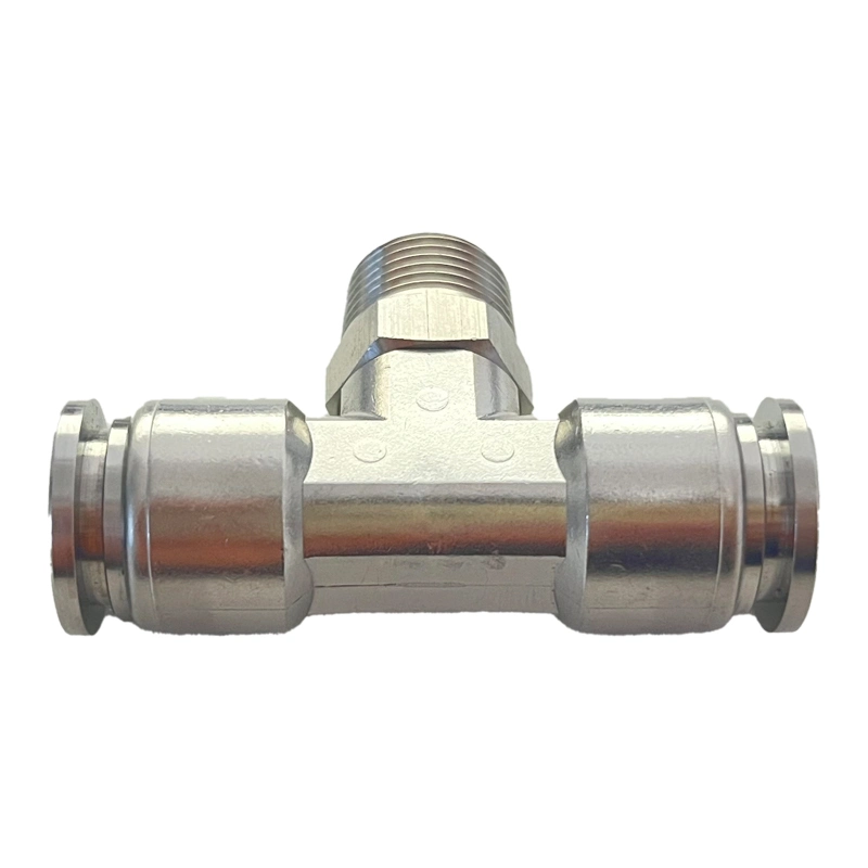 Pneumatic SS316L Air Inox 1/8'' Thread Two Hole Metal Sleeve Male Tee Push in Fittings