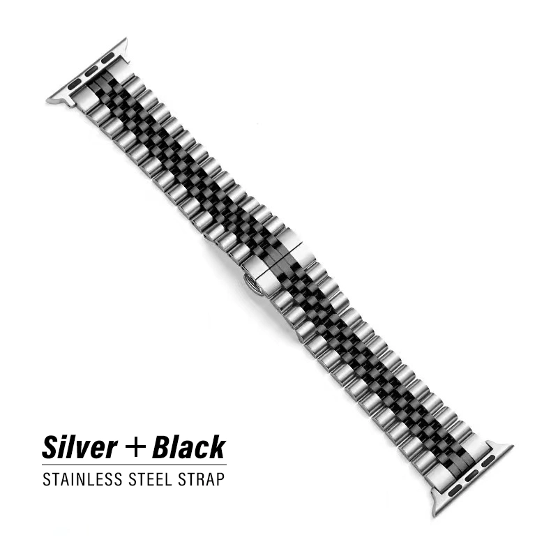 Customized 304 Precision Stainless Steel Adjustable Metal Stainless for Apple Watch Band Five Beads 38-49mm Solid Butterfly Buckle Watch Strap