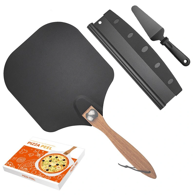 Folding Baking Tools Aluminum Pizza Shovel Cutter Wooden Handle Pizza Peel Three-Piece Set