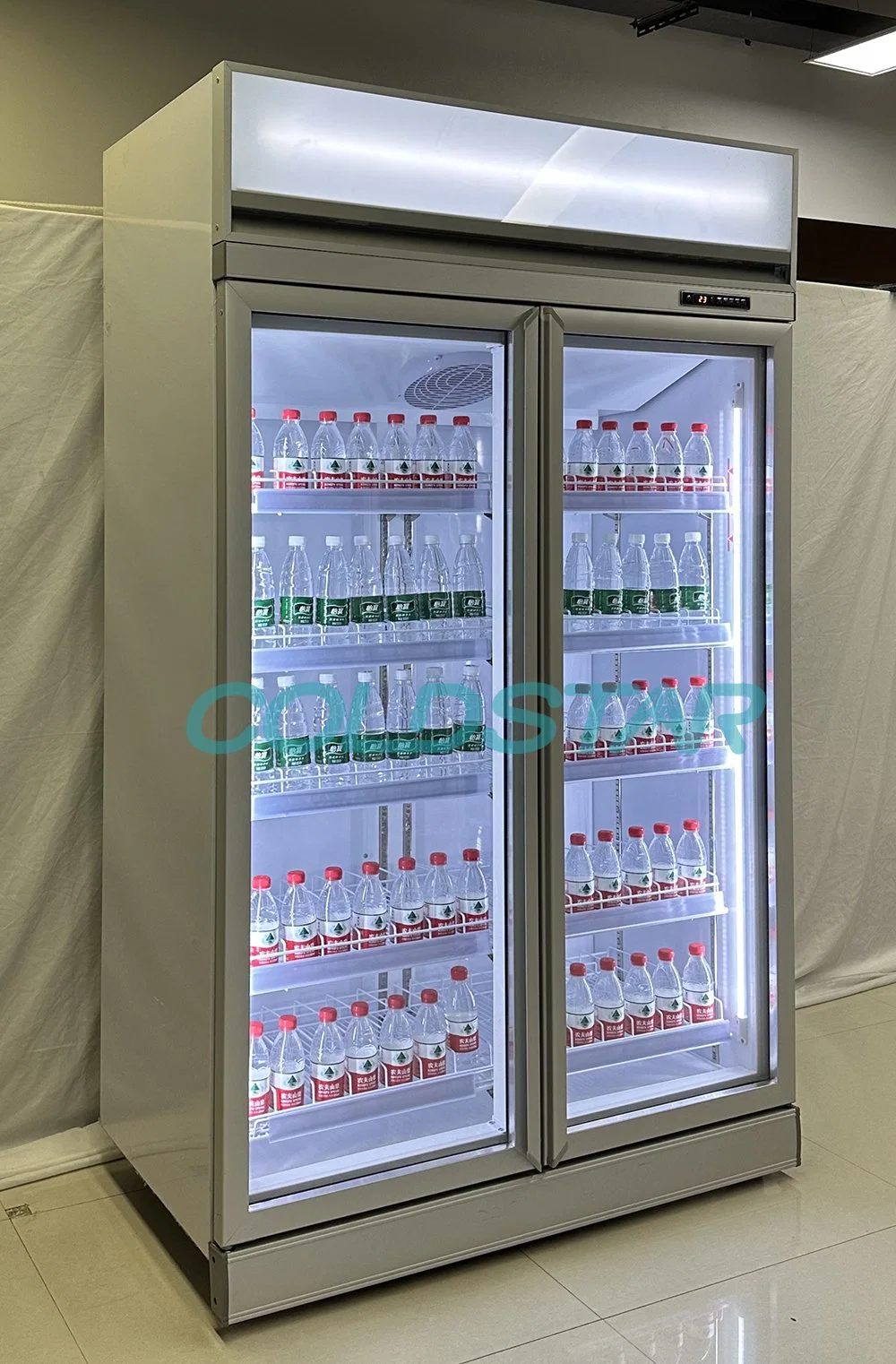 Supermercado Air Cooling bebidas refrigerador dupla camada temperada vidro porta Congelador de exposição Frigorífico comercial