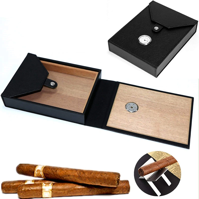 Cuero portátil estuche de viaje Del Cigarro Del Cedro forrados de madera de cedro Humidor caja de puros con higrómetro cigarros de presentarse como regalo de valor añadido hermosa