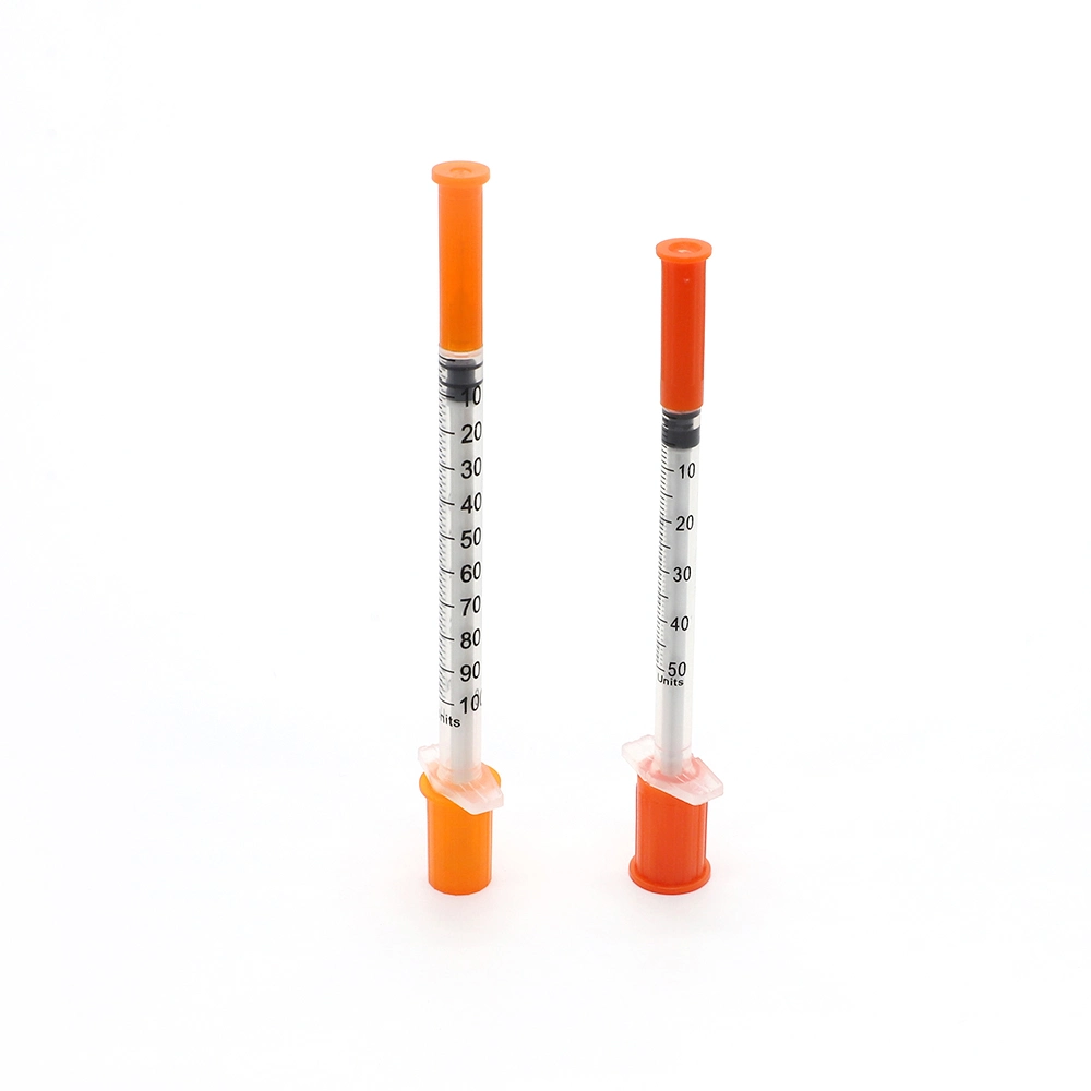 Disposable Injection Puncture Strerile Instrument CE Eo 0.5ml 1ml PE/Blister Packaging Insulin Syringe Orange Cap with Fixed Needle