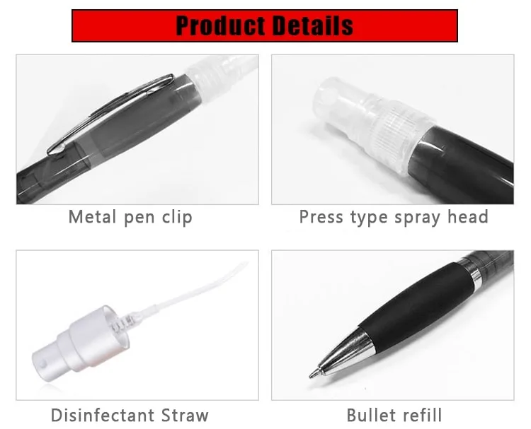 Promotional Refillable Antiseptic Alcohol Hand Sanitizer Spray Pen Ball Point Pen