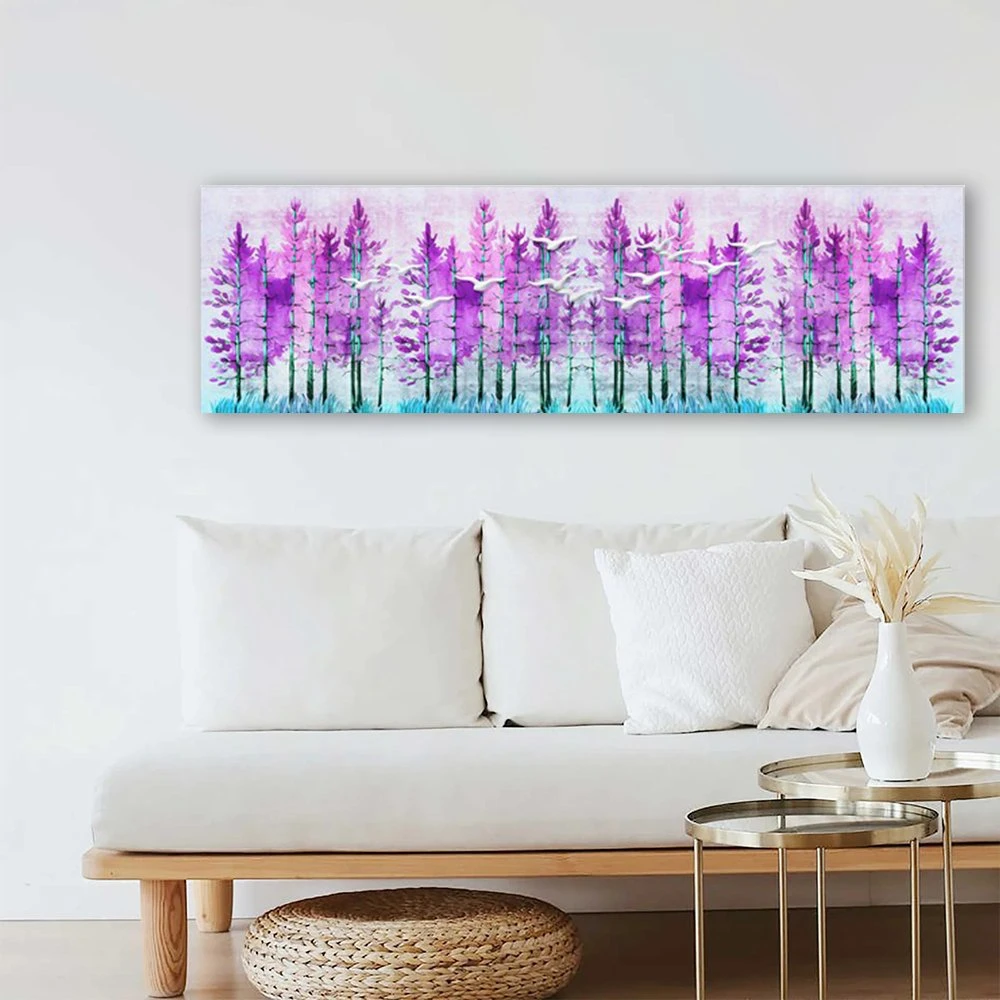 Großhandel Moderne Abstrakte Leinwand Kunst Gemälde Digital Gedruckt Herbst Rot Wald und See für Wohnzimmer Dekoration