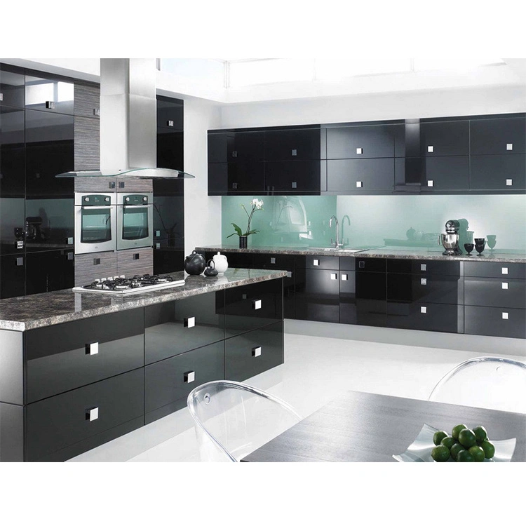 European Style Black Grey MDF Solid Wooden Rta Kitchen Cabinets Chinese Furniture