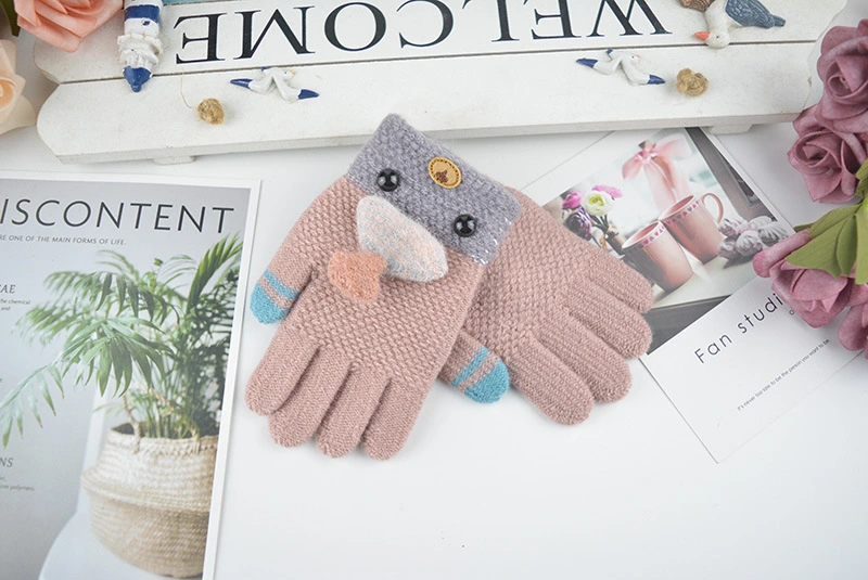 Winter Children's Cute Cartoon Three-Dimensional Eyes Writing Cold-Proof Full-Finger Warm Gloves