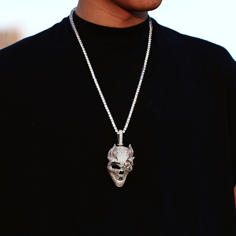 Bling CZ Skull Head Necklace 14K Gold Iced out Pendant Mens Pendant Jewelry Hip Hop Man