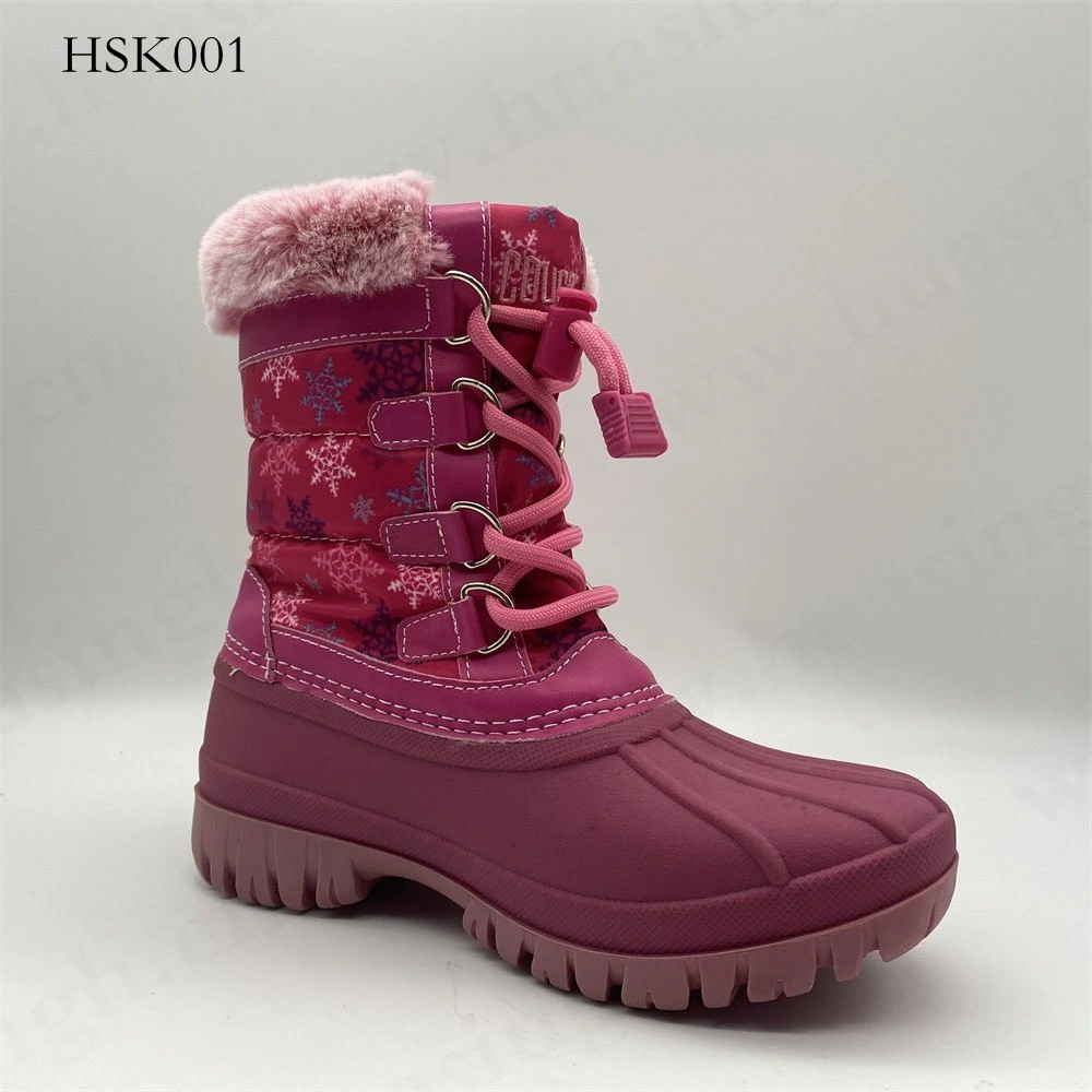 Lxg, Plush Tightening Mouth Design Winter Waterproof Children Boots Strong Grip TPR Outsole Pink Color Duck Boot Women/Lady Hsk001