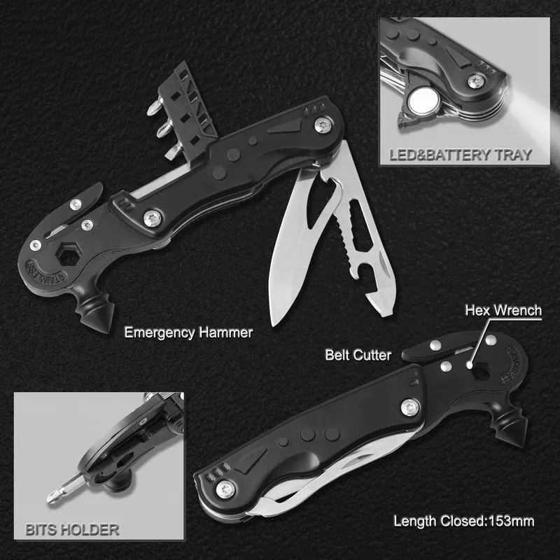 Juego de cuchillas para herramientas de varios componentes, martillo de supervivencia multifunción (#8457)