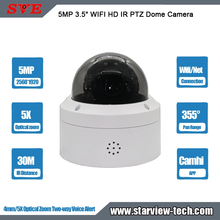 5MP WiFi de 3,5" de alerta de voz bidireccional HD cámara domo PTZ de infrarrojos