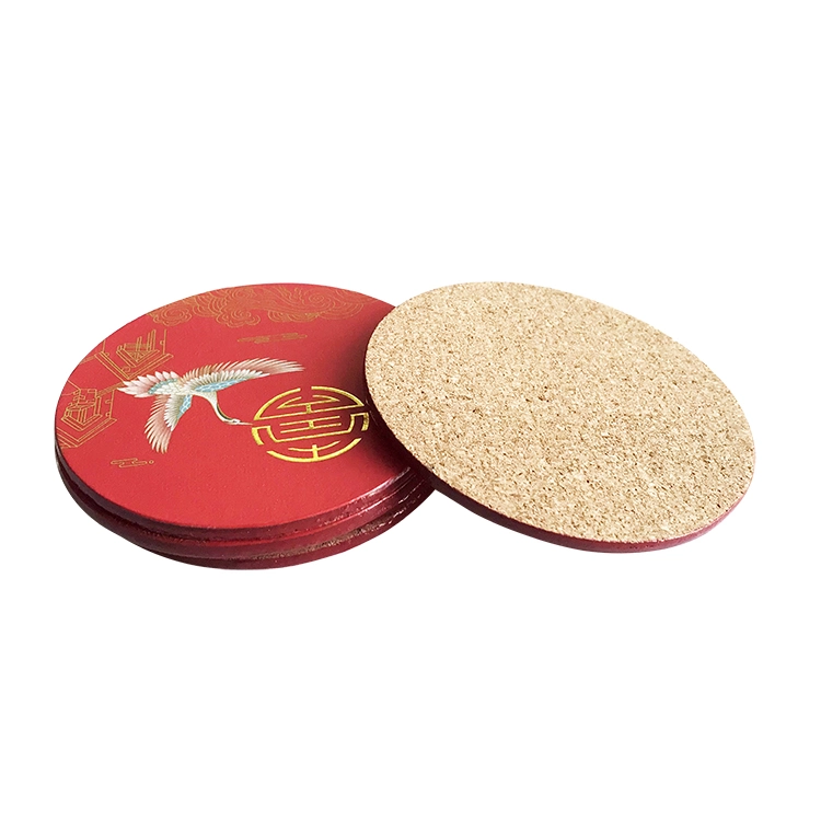 Round Wooden Waterproofing Custom Logo Printing MDF Cork Coaster