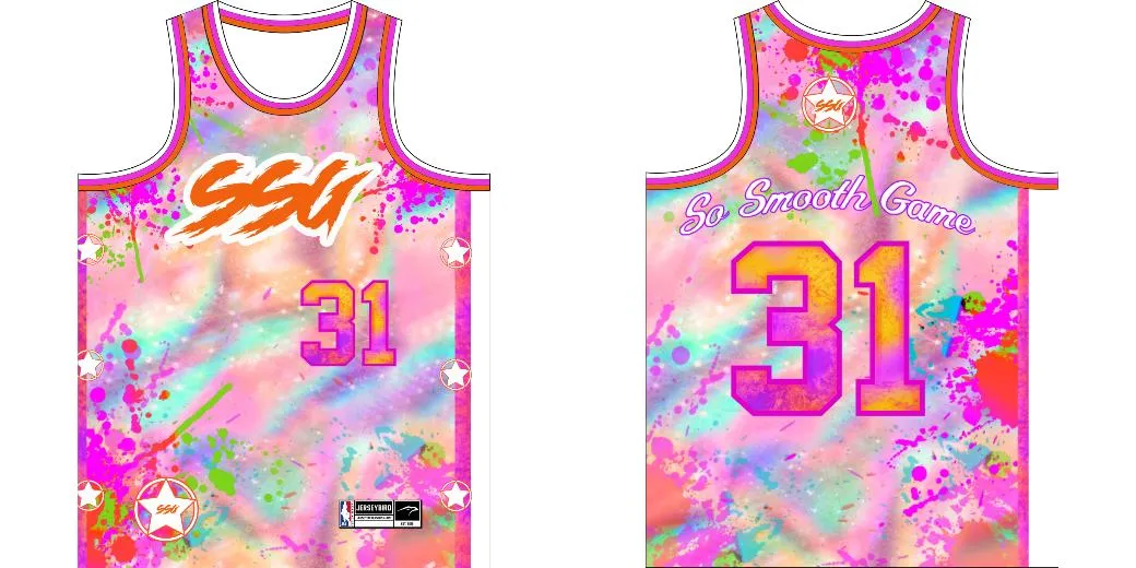 Promotional Pink So Smooth Game Print Mesh Basketball Jerseys Sleeveless Shirts