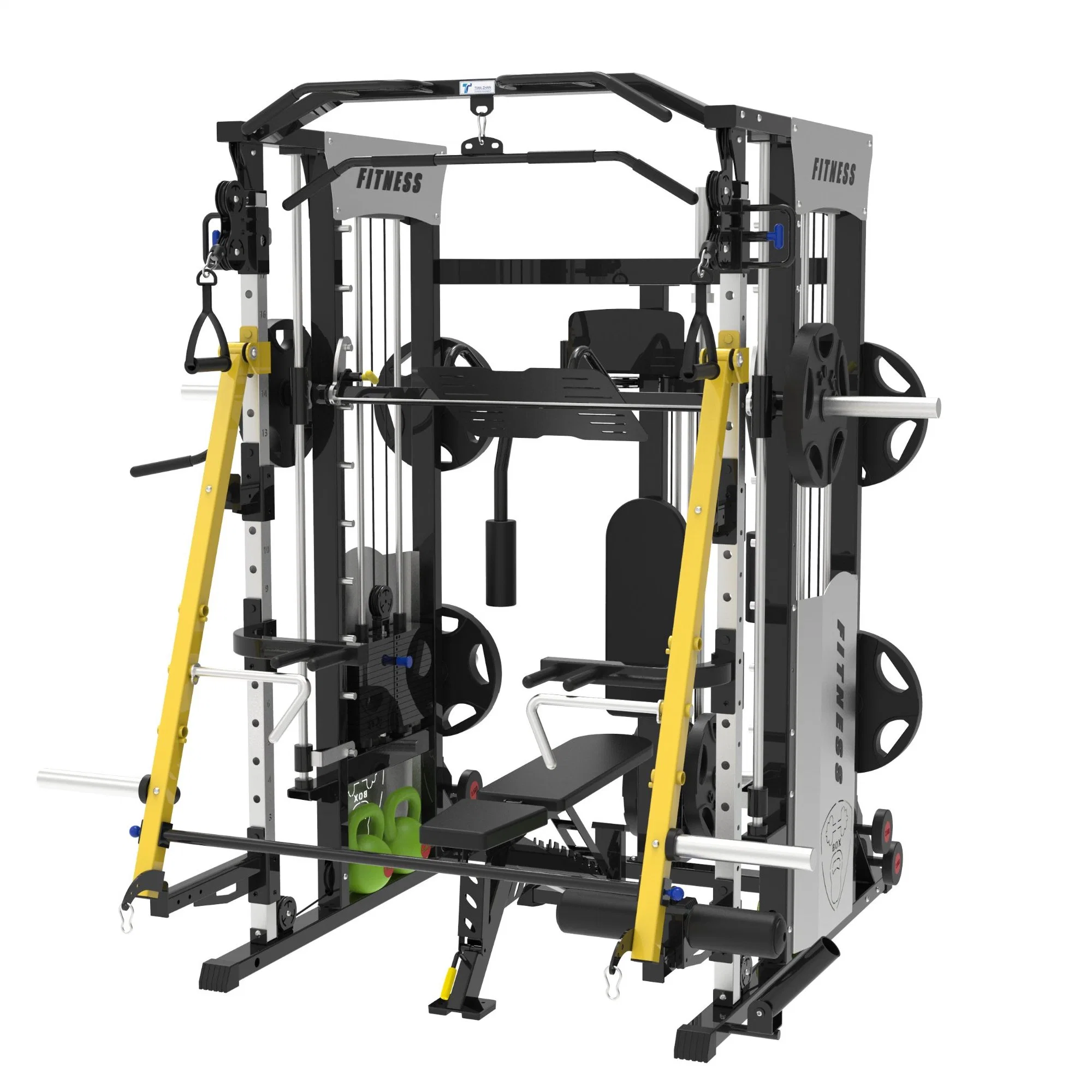 Personalização de amostras Treinador multifuncional Rack com barra agachamento comercial para ginásio Equipamento de fitness de cremalheira Multi Smith Machine