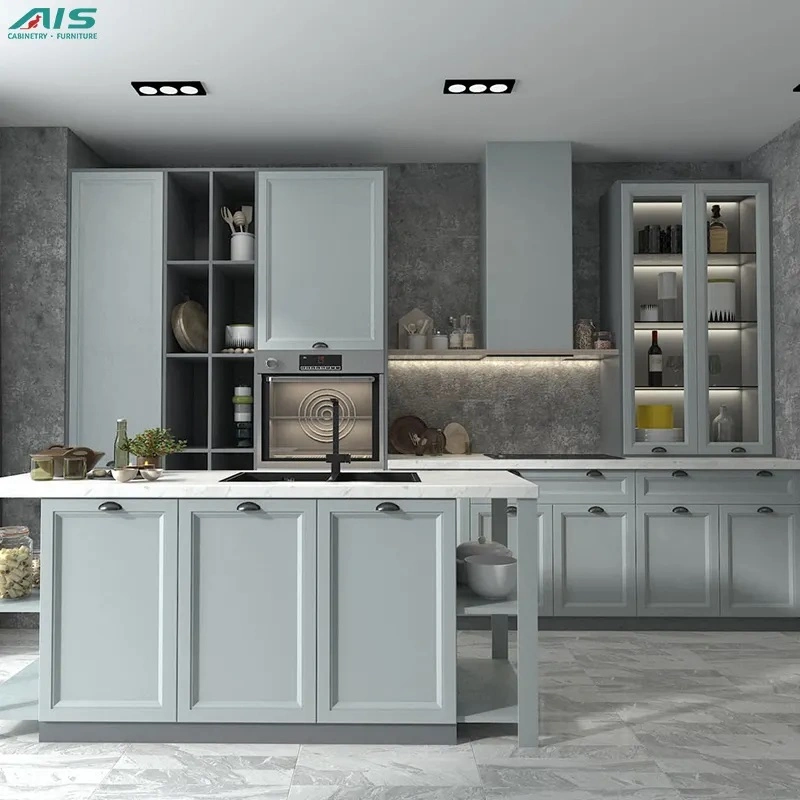 AIS Kitchen Furniture Rta Kitchen Designs Modern Luxury America Style White Shaker Lacquer Fitted Kitchen Cabinet