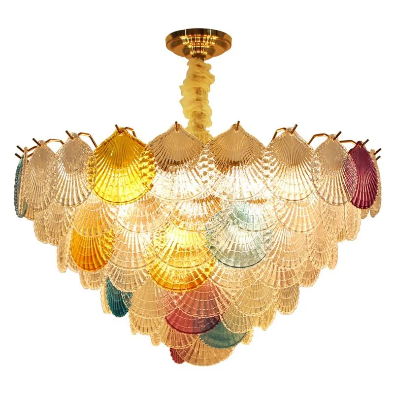 Leave Design Colorful Art Glass Pendant Light Chandelier Hanging Light Gold Color Colorful Glass