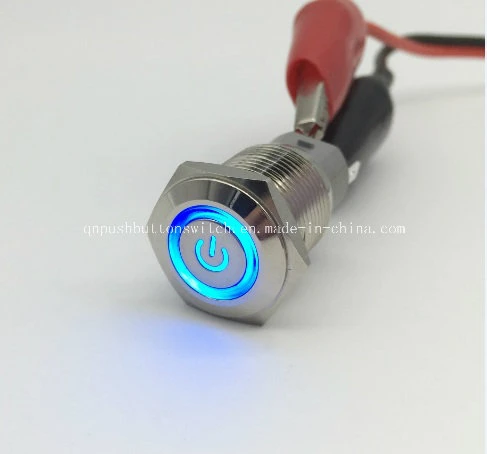 16mm Power Symbol Blue LED 12V Push Button Switch