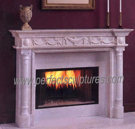 UK Style Stone Marble Fireplace with Carving Column Pillar (QY-LE004)