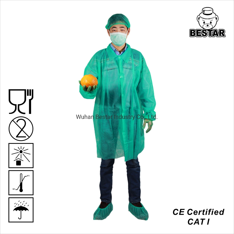 Disposable Non-Woven Spp Polypropylene Lint Free Lab Coat Visitor Coat Blouse for Food Industry