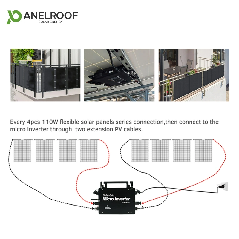 Panelroof Plug and Play 600W 800W Energía Balcón ajustable Solar Sistema Home sistema Solar sistema Solar de emergencia