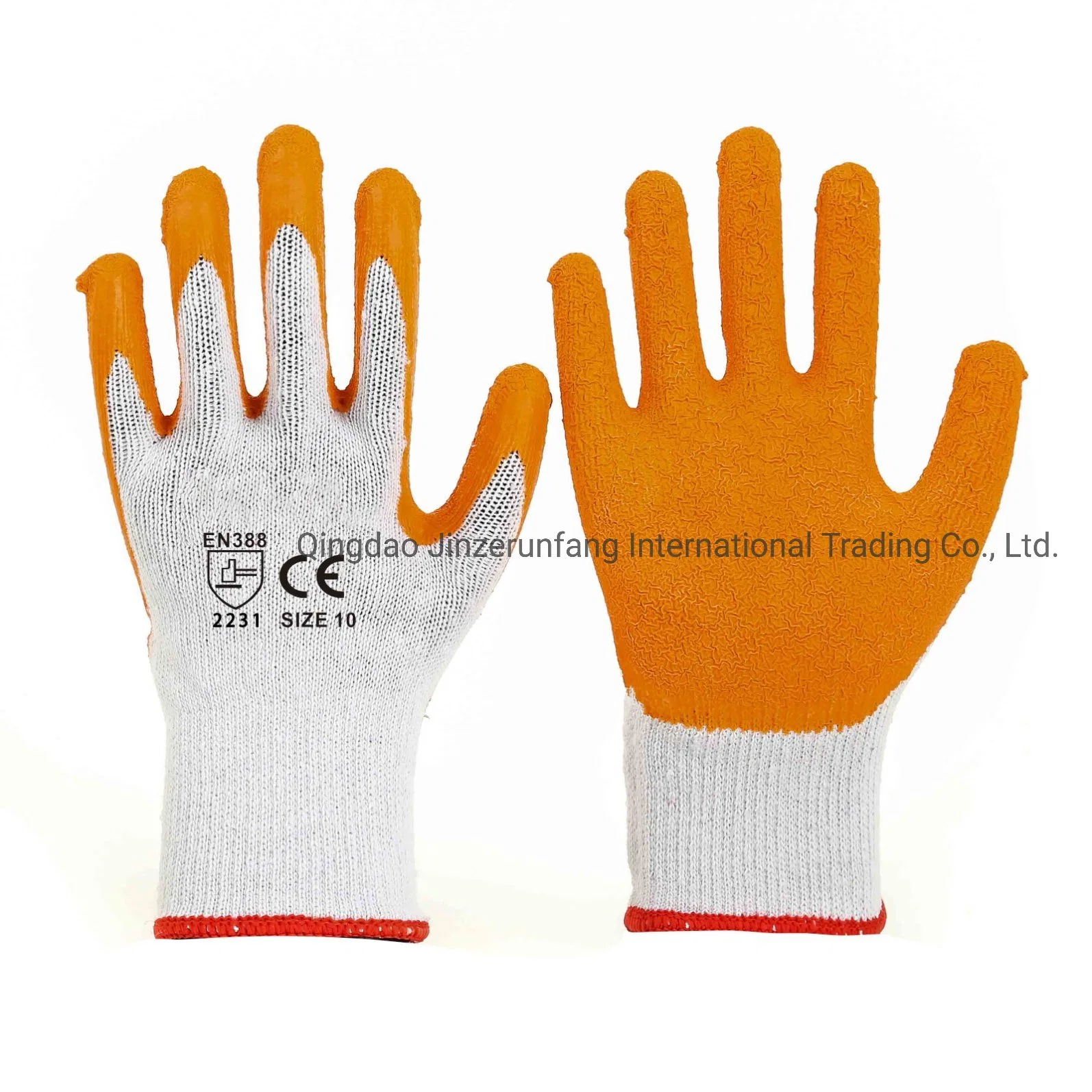 Crinkle Orange Latex Coated White Polyester Products in Bulk Work Gloves Safety Gloves