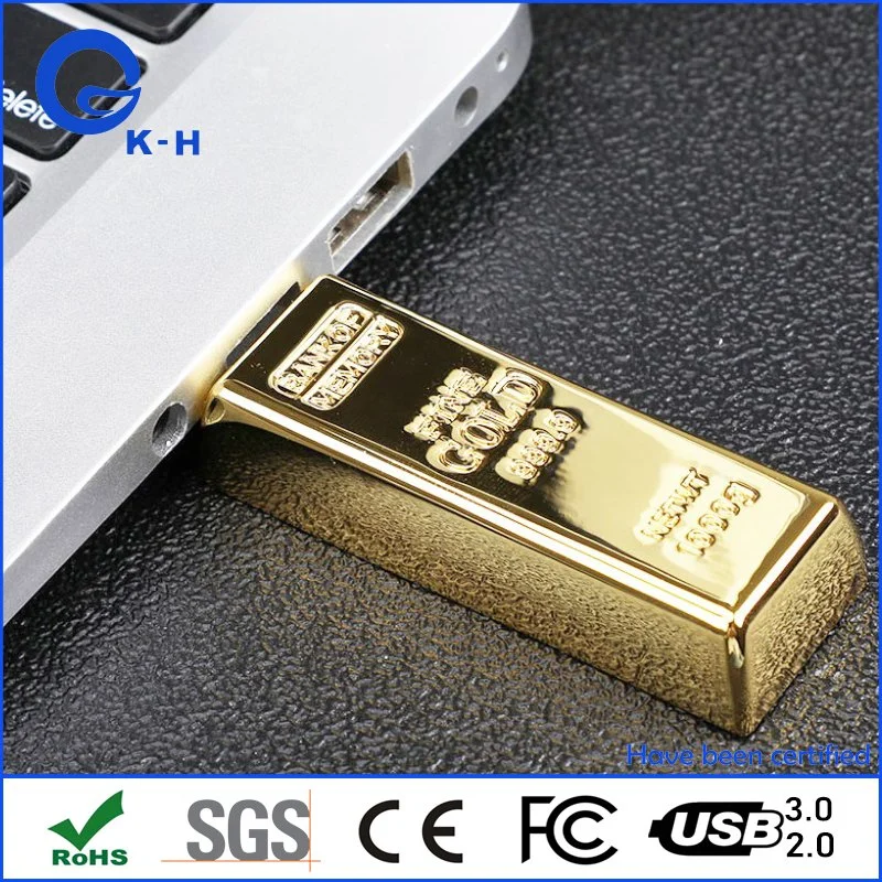 Metal Gold Bar USB 2.0 3.0 Flash Memory Drive 16GB 32GB