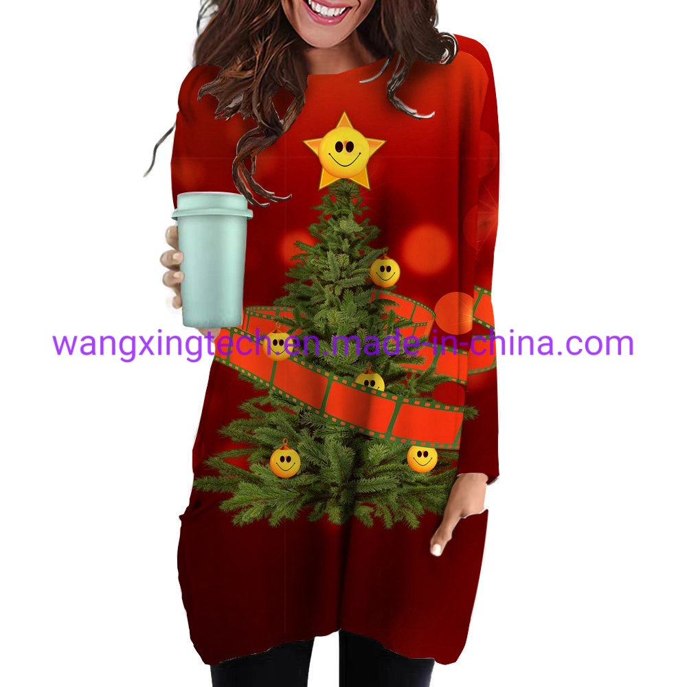 Wholesale/Supplier 2022 New Women's Loose Round Neck 3D Digital Christmas Element Printing Long T-Shirt