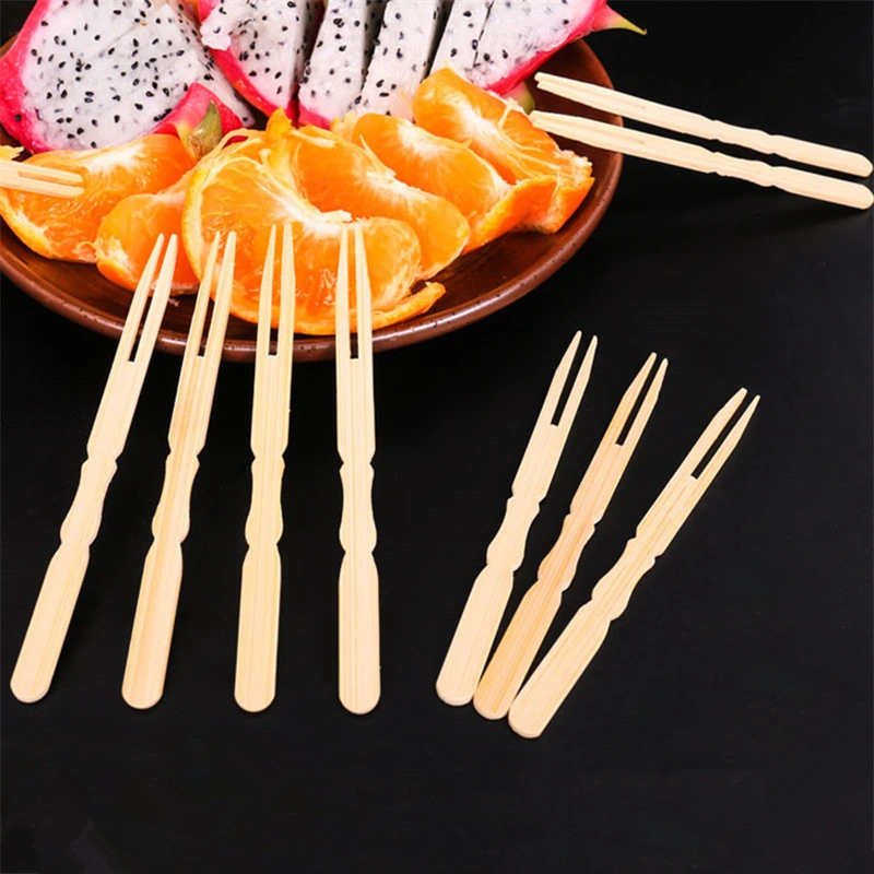 Disposable Bamboo Two Prong Fruit Fork for Party/Banquet/Buffet/Catering/Daily Life