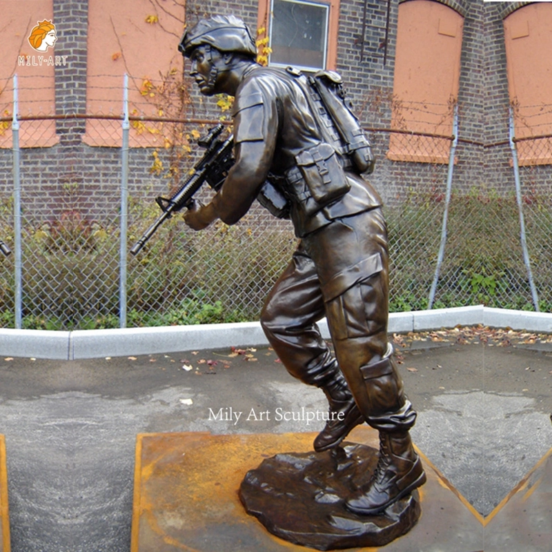 Military Figurine Life Size Kneeling Ground Soldier Sculpture Bronze Warrior Garden Statues