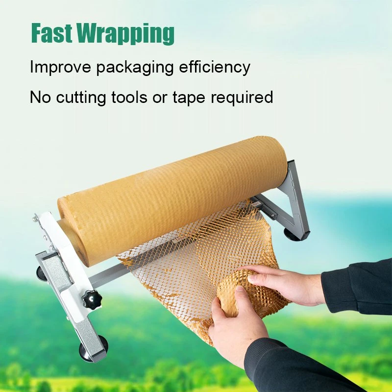 Eco-Friendly Robust Construction Kraft Roll Wrapping Packaging Cushion Paper Honeycomb Wrap Dispenser