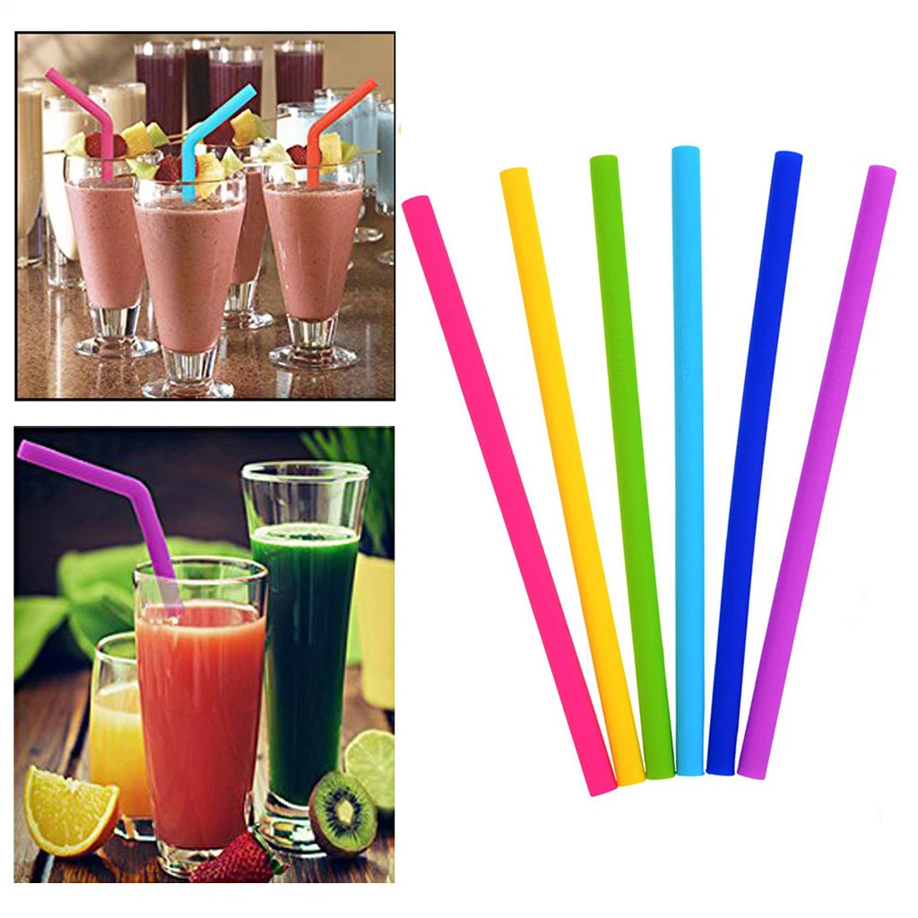 New 12PCS Reusable Smoothie Straws with Cleaning Brushes Extra Wide Large Straws