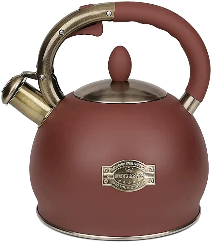 Cocina Hervidor de té en diferentes colores - Silksilble Teapop Teapot de acero inoxidable con mango de patrón de madera, exclusivo botón de control de toma de la hervidora